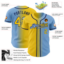 Load image into Gallery viewer, Custom Light Blue Yellow-Navy Authentic Gradient Fashion Baseball Jersey