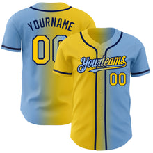 Load image into Gallery viewer, Custom Light Blue Yellow-Navy Authentic Gradient Fashion Baseball Jersey
