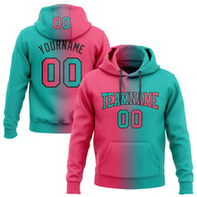 Load image into Gallery viewer, Custom Stitched Aqua Neon Pink-Black Gradient Fashion Sports Pullover Sweatshirt Hoodie