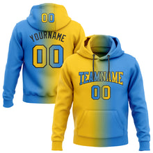 Load image into Gallery viewer, Custom Stitched Powder Blue Yellow-Black Gradient Fashion Sports Pullover Sweatshirt Hoodie
