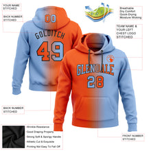 Load image into Gallery viewer, Custom Stitched Light Blue Orange-Black Gradient Fashion Sports Pullover Sweatshirt Hoodie