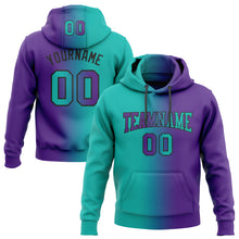 Load image into Gallery viewer, Custom Stitched Purple Aqua-Black Gradient Fashion Sports Pullover Sweatshirt Hoodie