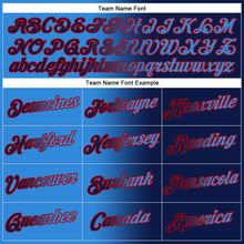 Load image into Gallery viewer, Custom Stitched Navy Powder Blue-Red Gradient Fashion Sports Pullover Sweatshirt Hoodie