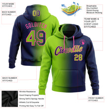 Load image into Gallery viewer, Custom Stitched Navy Neon Green-Pink Gradient Fashion Sports Pullover Sweatshirt Hoodie