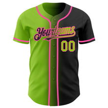 Load image into Gallery viewer, Custom Black Neon Green-Pink Authentic Gradient Fashion Baseball Jersey