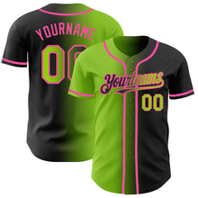 Load image into Gallery viewer, Custom Black Neon Green-Pink Authentic Gradient Fashion Baseball Jersey