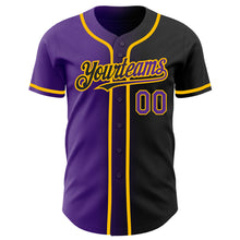 Load image into Gallery viewer, Custom Black Purple-Gold Authentic Gradient Fashion Baseball Jersey