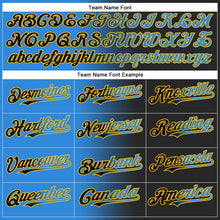 Load image into Gallery viewer, Custom Black Electric Blue-Gold Authentic Gradient Fashion Baseball Jersey