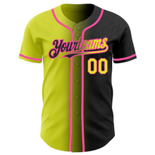Load image into Gallery viewer, Custom Black Neon Yellow-Pink Authentic Gradient Fashion Baseball Jersey