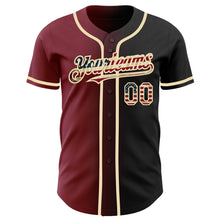 Load image into Gallery viewer, Custom Black Vintage USA Flag Crimson-City Cream Authentic Gradient Fashion Baseball Jersey