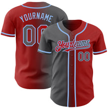 Load image into Gallery viewer, Custom Red Steel Gray-Light Blue Authentic Gradient Fashion Baseball Jersey