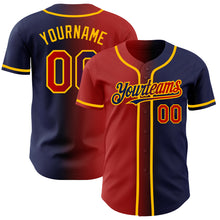 Load image into Gallery viewer, Custom Navy Red-Gold Authentic Gradient Fashion Baseball Jersey