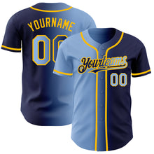 Load image into Gallery viewer, Custom Navy Light Blue-Gold Authentic Gradient Fashion Baseball Jersey