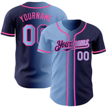 Load image into Gallery viewer, Custom Navy Light Blue-Pink Authentic Gradient Fashion Baseball Jersey