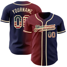 Load image into Gallery viewer, Custom Navy Vintage USA Flag Maroon-City Cream Authentic Gradient Fashion Baseball Jersey