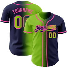 Load image into Gallery viewer, Custom Navy Neon Green-Pink Authentic Gradient Fashion Baseball Jersey