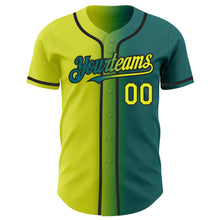 Load image into Gallery viewer, Custom Teal Neon Yellow-Black Authentic Gradient Fashion Baseball Jersey