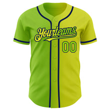 Load image into Gallery viewer, Custom Neon Yellow Neon Green-Navy Authentic Gradient Fashion Baseball Jersey