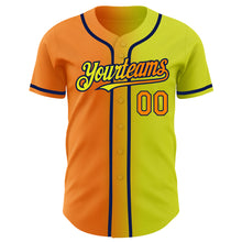 Load image into Gallery viewer, Custom Neon Yellow Bay Orange-Navy Authentic Gradient Fashion Baseball Jersey