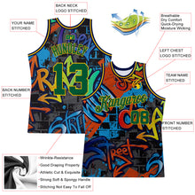Load image into Gallery viewer, Custom Graffiti Pattern Kelly Green-Gold 3D Geometric Authentic Basketball Jersey