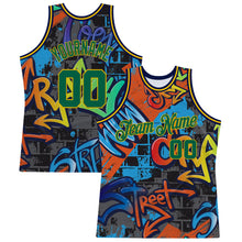Load image into Gallery viewer, Custom Graffiti Pattern Kelly Green-Gold 3D Geometric Authentic Basketball Jersey
