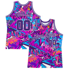 Load image into Gallery viewer, Custom Graffiti Pattern Purple-White 3D Words Authentic Basketball Jersey