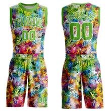 Load image into Gallery viewer, Custom Graffiti Pattern Neon Green-White Round Neck Sublimation Basketball Suit Jersey