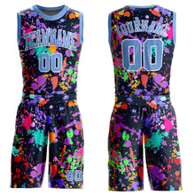 Load image into Gallery viewer, Custom Graffiti Pattern Light Blue-White Round Neck Sublimation Basketball Suit Jersey