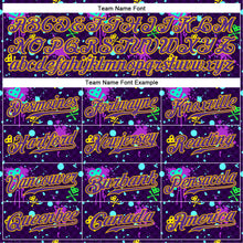 Load image into Gallery viewer, Custom Graffiti Pattern Gold-Purple 3D Clashing Colors Paint-Splatter Authentic Baseball Jersey