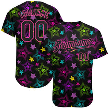 Load image into Gallery viewer, Custom Graffiti Pattern Black-Pink 3D Creative Colorful Stars Authentic Baseball Jersey