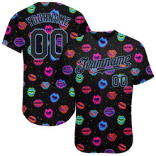 Load image into Gallery viewer, Custom Graffiti Pattern Black-Light Blue 3D Dots And Kiss Lips Authentic Baseball Jersey