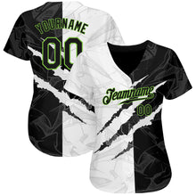 Load image into Gallery viewer, Custom Graffiti Pattern Black-Neon Green 3D Scratch Authentic Baseball Jersey