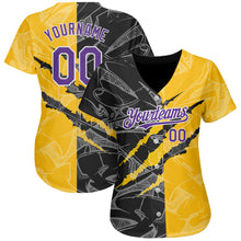 Load image into Gallery viewer, Custom Graffiti Pattern Purple Yellow-Black 3D Scratch Authentic Baseball Jersey