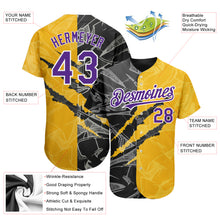 Load image into Gallery viewer, Custom Graffiti Pattern Purple Yellow-Black 3D Scratch Authentic Baseball Jersey