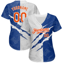 Load image into Gallery viewer, Custom Graffiti Pattern Orange-Royal 3D Scratch Authentic Baseball Jersey