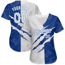 Load image into Gallery viewer, Custom Graffiti Pattern White Royal-Light Blue 3D Scratch Authentic Baseball Jersey