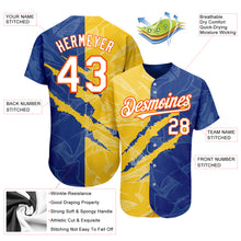Load image into Gallery viewer, Custom Graffiti Pattern White Royal Yellow-Orange 3D Scratch Authentic Baseball Jersey