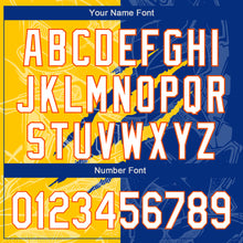 Load image into Gallery viewer, Custom Graffiti Pattern White Royal Yellow-Orange 3D Scratch Authentic Baseball Jersey