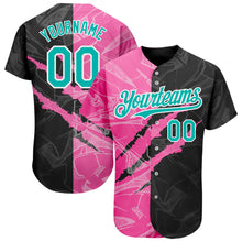 Load image into Gallery viewer, Custom Graffiti Pattern Aqua Black-Pink 3D Scratch Authentic Baseball Jersey
