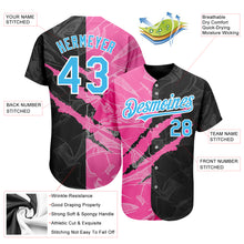Load image into Gallery viewer, Custom Graffiti Pattern Sky Blue Black-Pink 3D Scratch Authentic Baseball Jersey