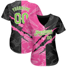 Load image into Gallery viewer, Custom Graffiti Pattern Neon Green Black-Pink 3D Scratch Authentic Baseball Jersey