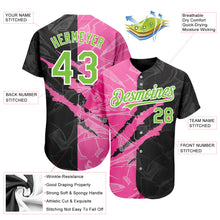 Load image into Gallery viewer, Custom Graffiti Pattern Neon Green Black-Pink 3D Scratch Authentic Baseball Jersey