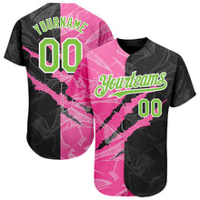 Load image into Gallery viewer, Custom Graffiti Pattern Neon Green Black-Pink 3D Scratch Authentic Baseball Jersey