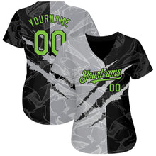 Load image into Gallery viewer, Custom Graffiti Pattern Neon Green Black-Gray 3D Scratch Authentic Baseball Jersey