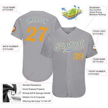 Load image into Gallery viewer, Custom Gray Gold-Light Blue Authentic Baseball Jersey