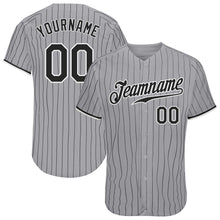 Load image into Gallery viewer, Custom Gray Black Pinstripe Black-White Authentic Baseball Jersey