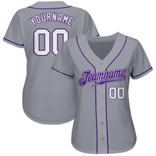 Load image into Gallery viewer, Custom Gray White-Purple Authentic Baseball Jersey