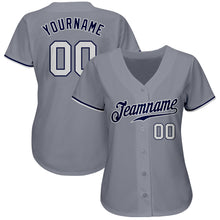 Load image into Gallery viewer, Custom Gray White-Navy Authentic Baseball Jersey
