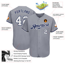 Load image into Gallery viewer, Custom Gray White-Navy Authentic Baseball Jersey