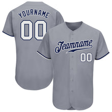 Load image into Gallery viewer, Custom Gray White-Navy Authentic Baseball Jersey